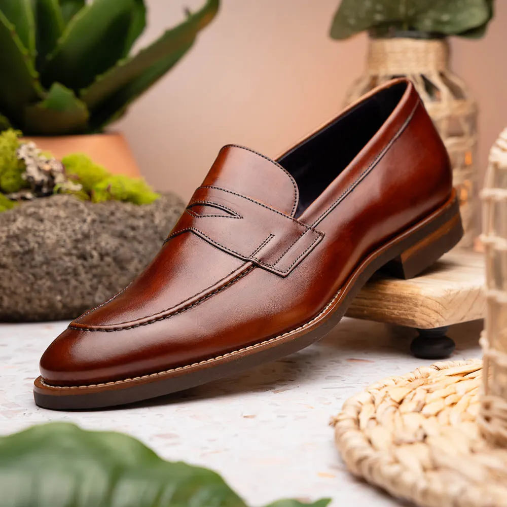 15-400-CGN ROMA Hand Burnished Calfskin Penny Loafer Cognac