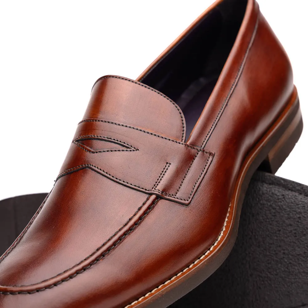 15-400-CGN ROMA Hand Burnished Calfskin Penny Loafer Cognac