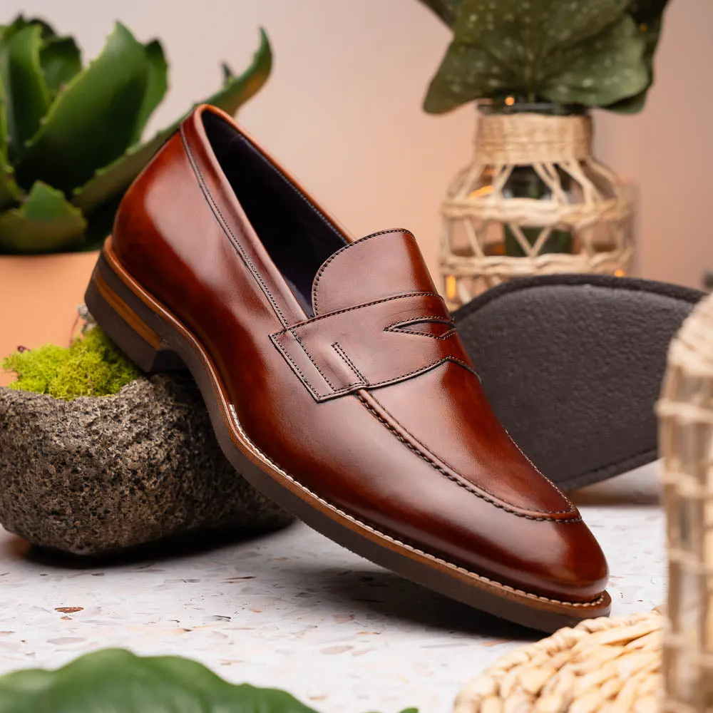 15-400-CGN ROMA Hand Burnished Calfskin Penny Loafer Cognac