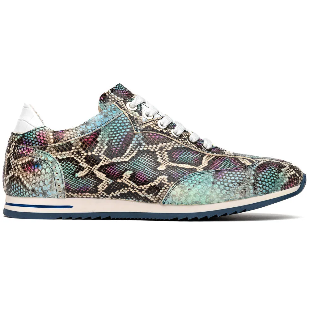 65-215-BLU PERI Python Embossed Italian Calfskin Sneakers, Marine Blue