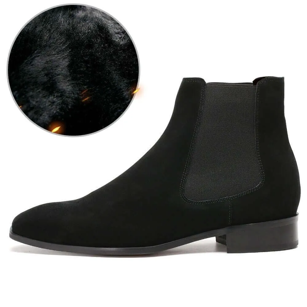 7CM / 2.76 Inches - CMR CHAMARIPA  Men's Elevator Shoes Tall Men Shoes Black Suede Boots