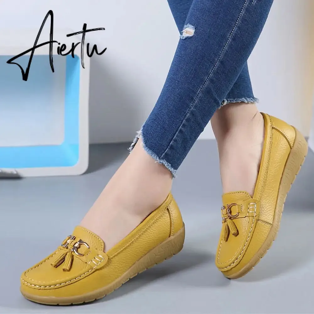 Aiertu Women Flats Ballet Shoes Cut Out Leather Breathable Moccasins Women Boat Shoes Ballerina Ladies Casual Shoes