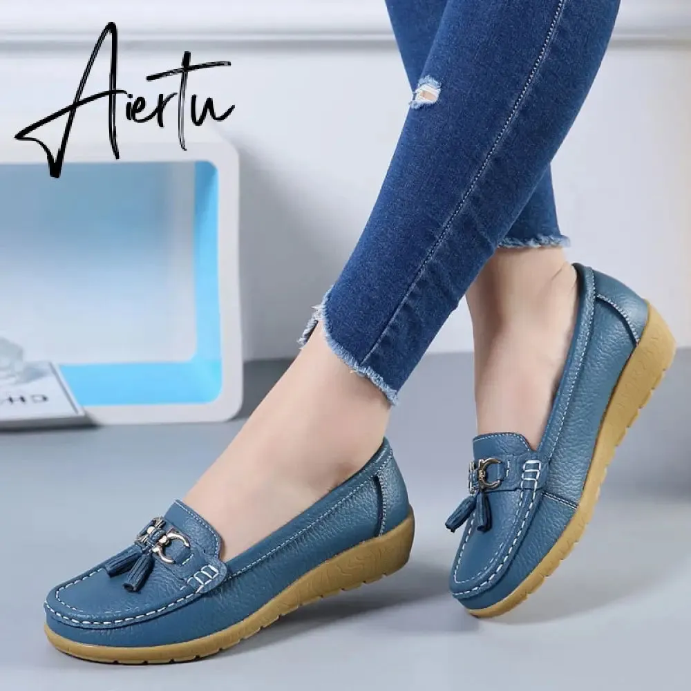 Aiertu Women Flats Ballet Shoes Cut Out Leather Breathable Moccasins Women Boat Shoes Ballerina Ladies Casual Shoes