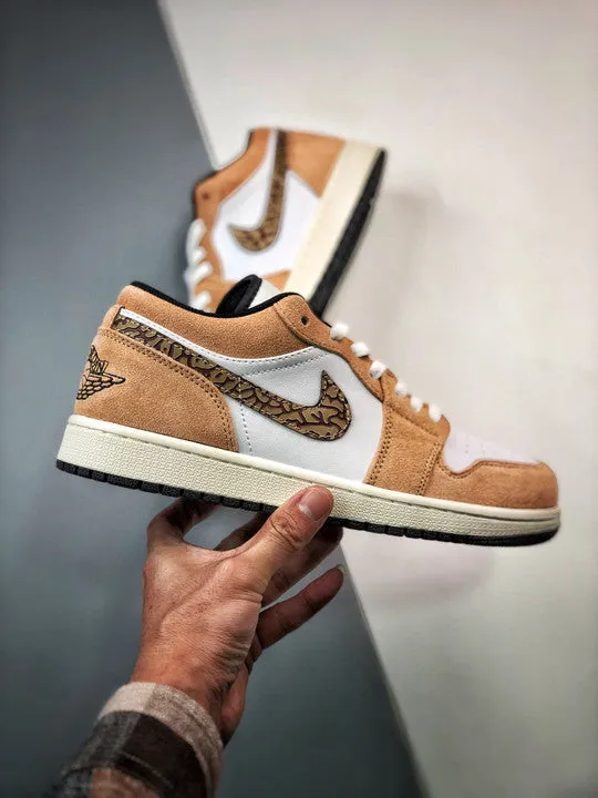 Air Jordan 1 Low ‘Brown Elephant’ Hemp/Metallic Gold-White-Tan-Black