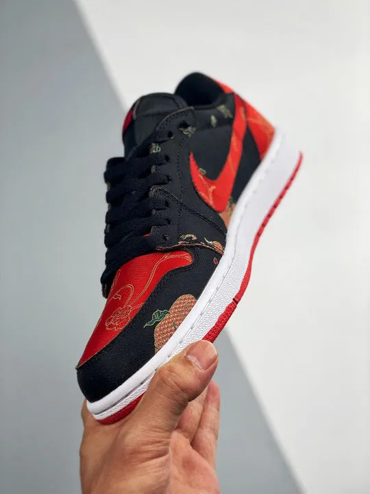 Air Jordan 1 Low OG ” CNY” Black/University Red-Metallic Gold-White