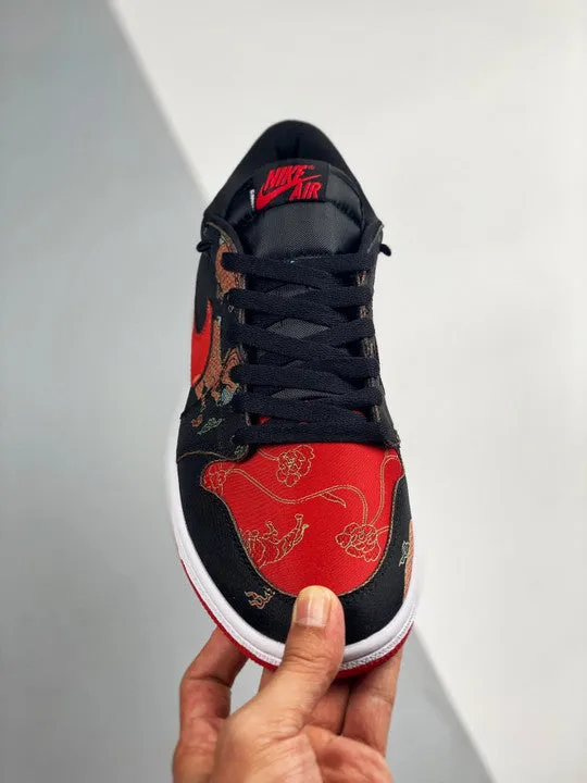 Air Jordan 1 Low OG ” CNY” Black/University Red-Metallic Gold-White