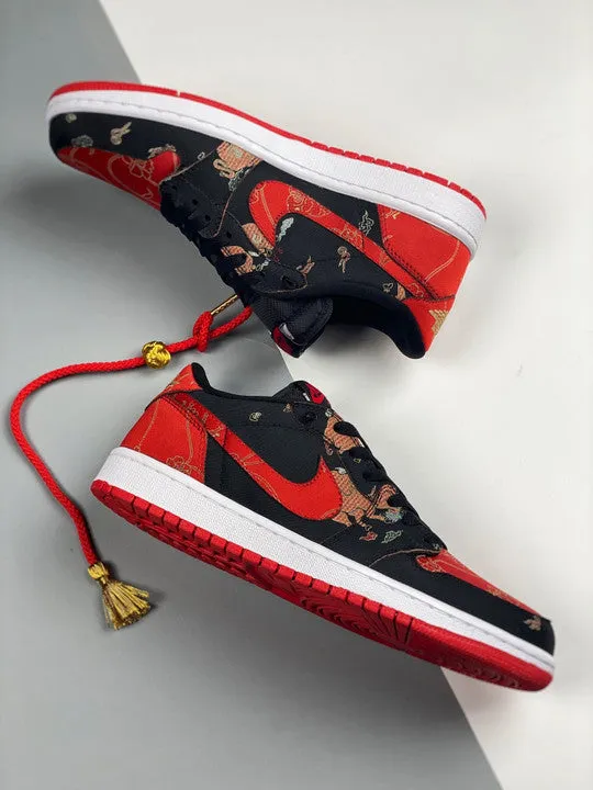 Air Jordan 1 Low OG ” CNY” Black/University Red-Metallic Gold-White