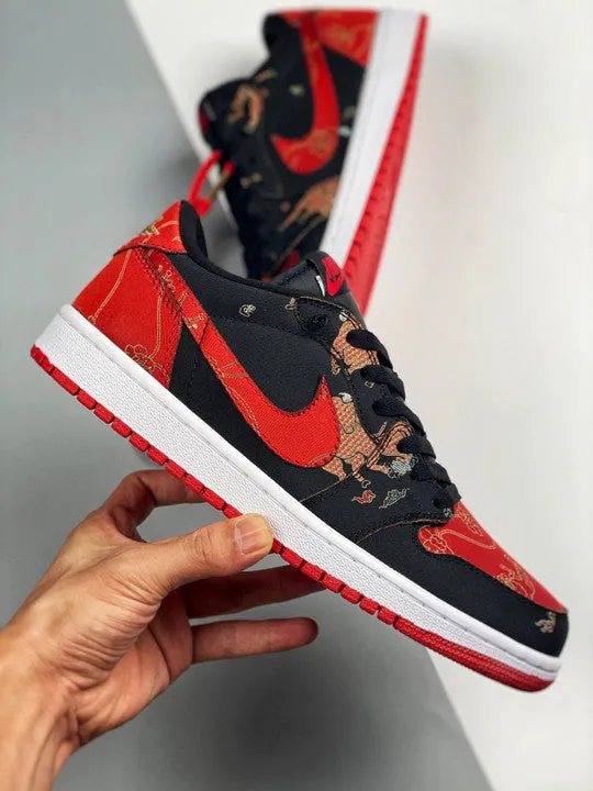 Air Jordan 1 Low OG ” CNY” Black/University Red-Metallic Gold-White