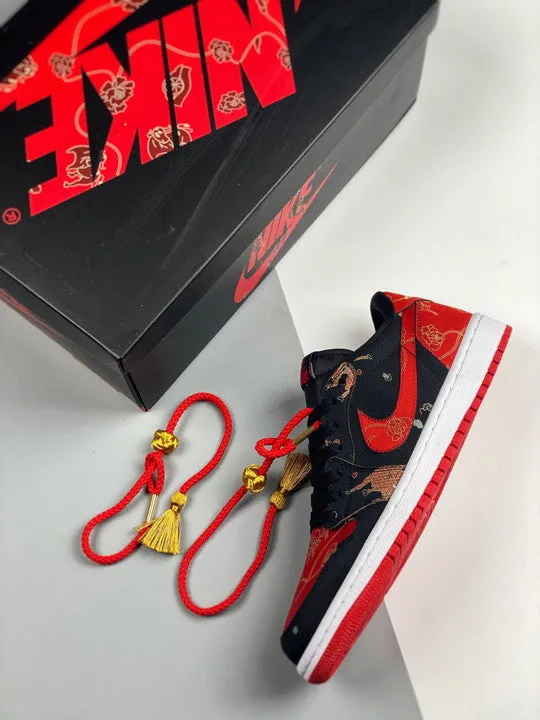 Air Jordan 1 Low OG ” CNY” Black/University Red-Metallic Gold-White