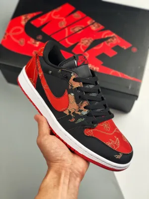 Air Jordan 1 Low OG ” CNY” Black/University Red-Metallic Gold-White