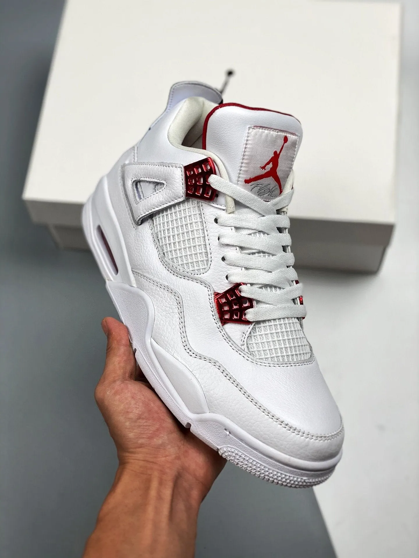 Air Jordan 4 White/Metallic Silver-University Red