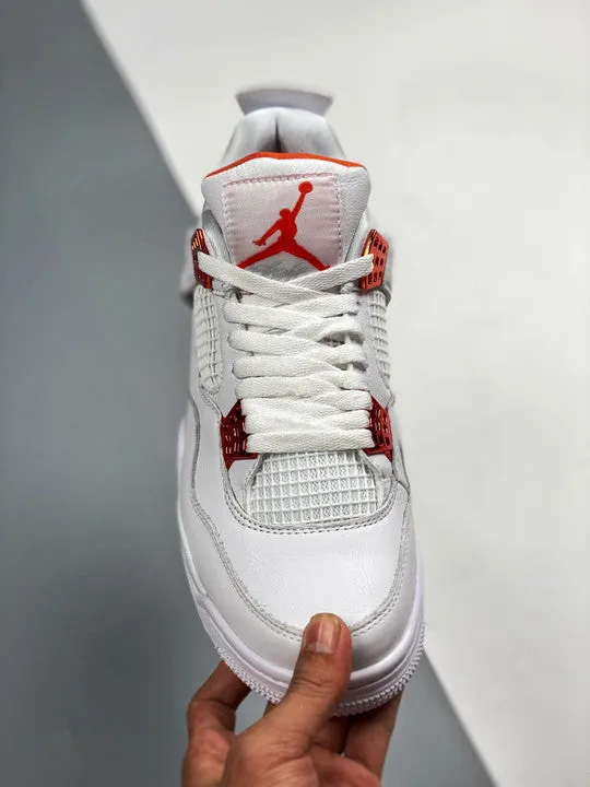 Air Jordan 4 White/Team Orange-Metallic Silver