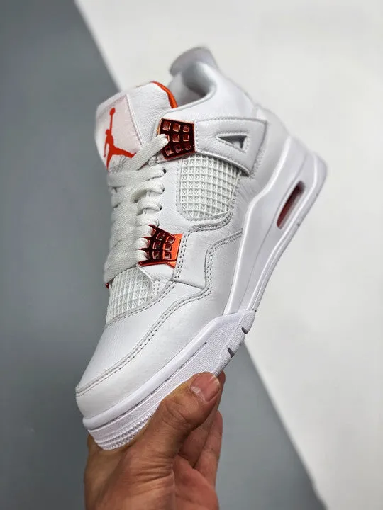 Air Jordan 4 White/Team Orange-Metallic Silver