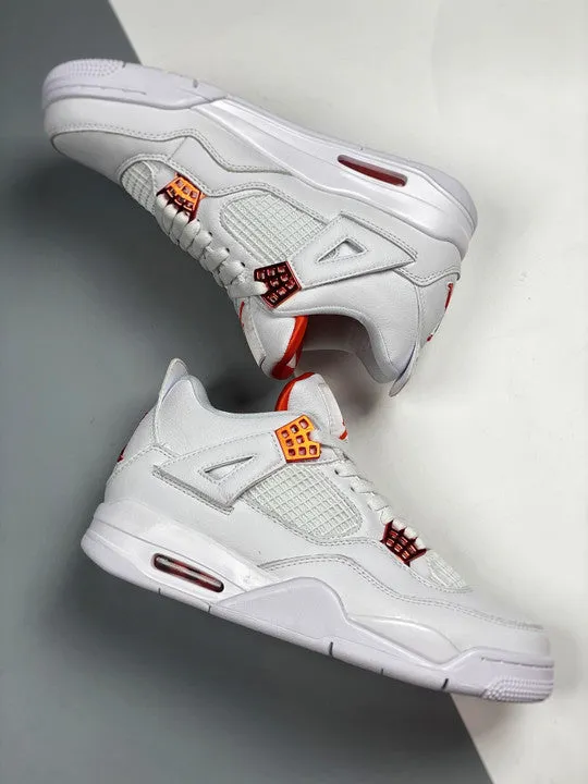 Air Jordan 4 White/Team Orange-Metallic Silver