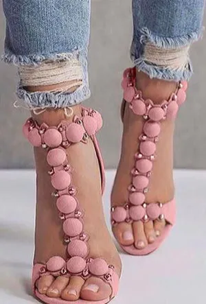 ALILA - T-STRAP POM POM HEELS