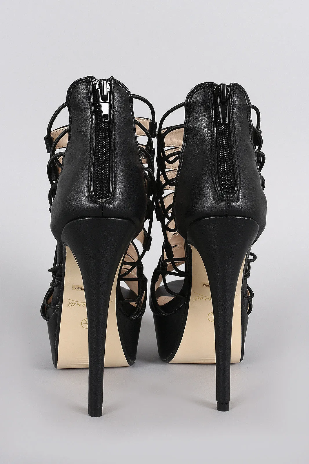 Anne Michelle Strappy Peep Toe Stiletto Platform Heel