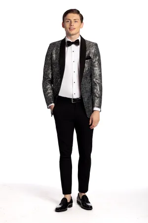 Aria Paisley Shawl lapel Dinner Jacket Tuxedo Rental In Metallic Silver