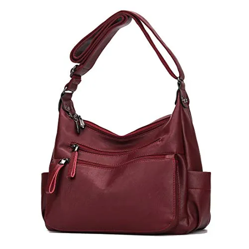 Artwell Bolso bandolera de moda para mujer, bolso de hombro, bolsos de cuero de PU suave, bolso de mano Hobo con múltiples bolsillos (Borgoña)