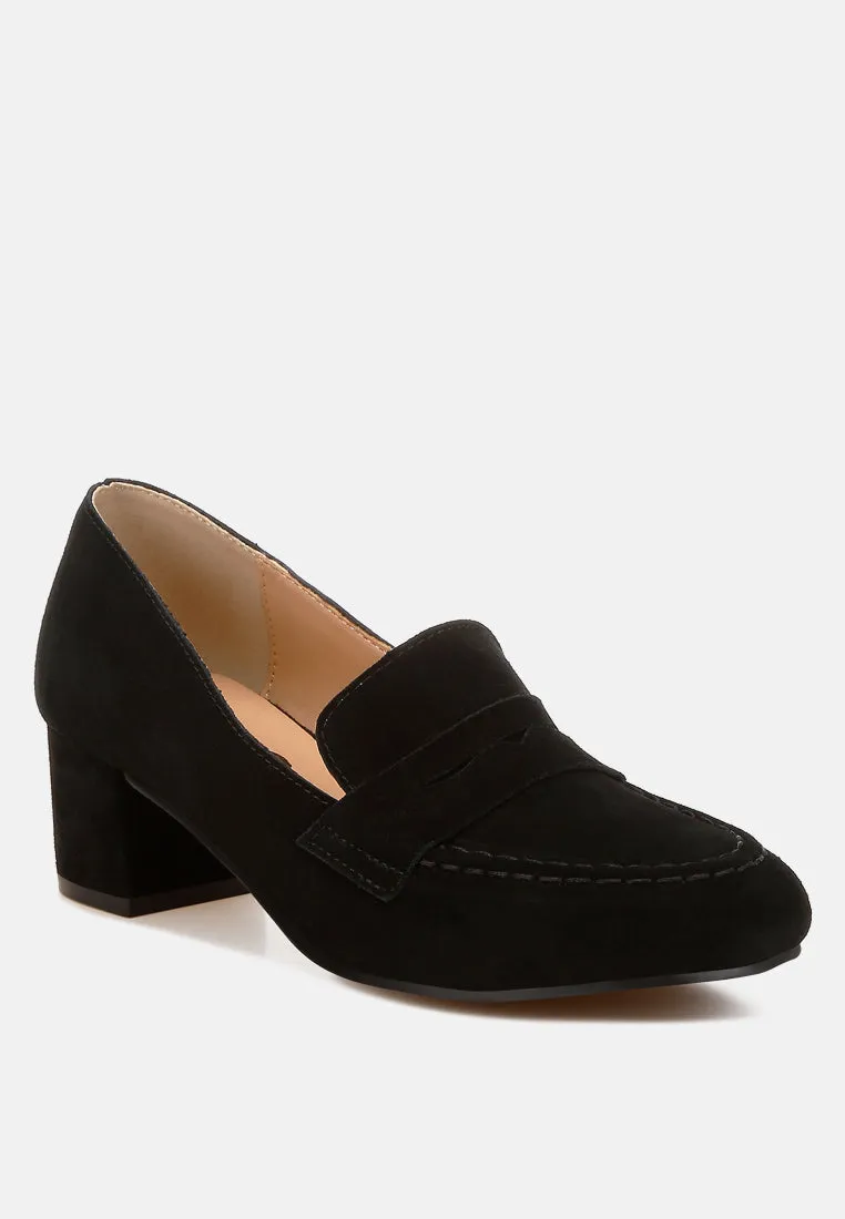 Astra Block Heel Suede Loafers