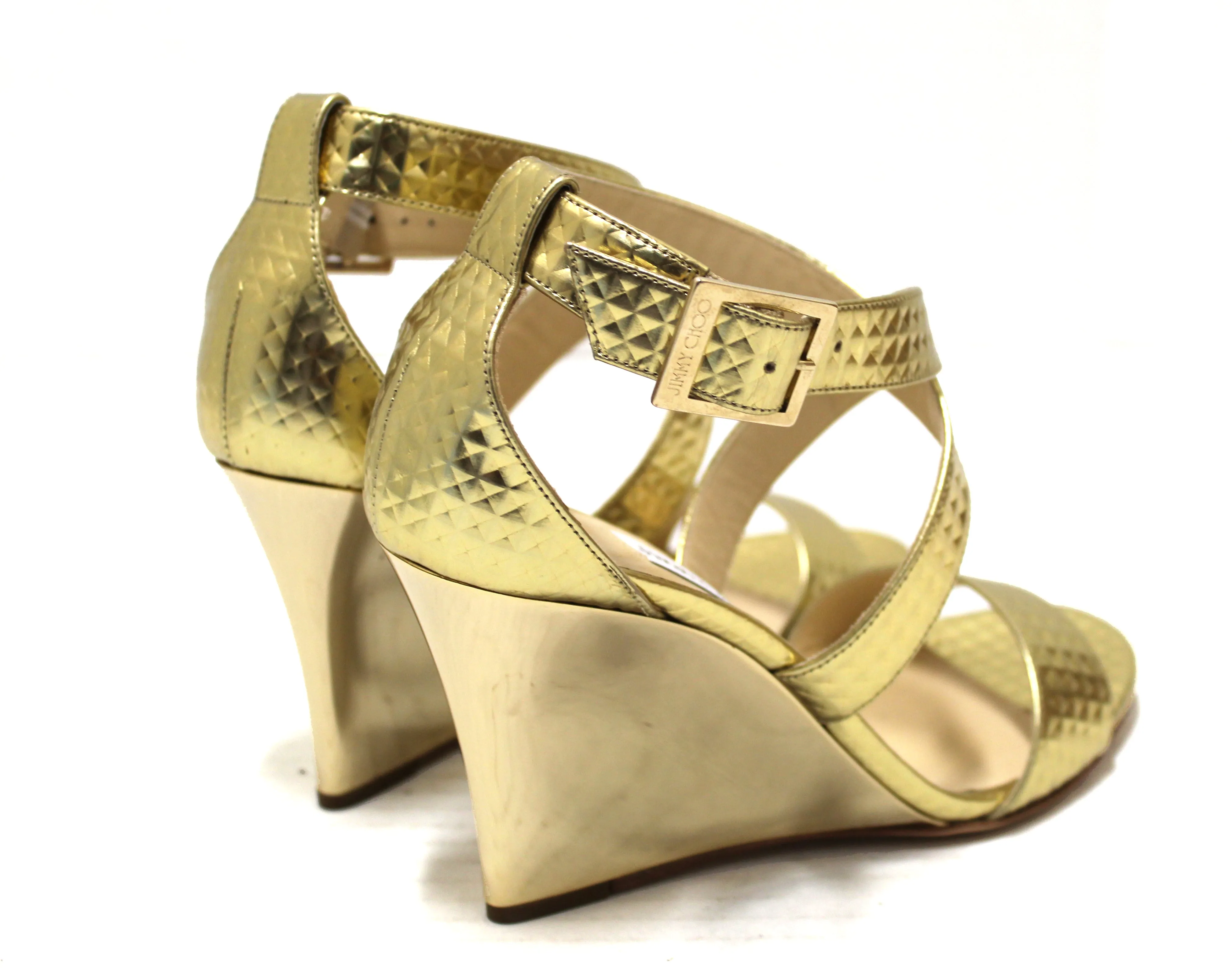 Authentic Jimmy Choo Metallic Gold Wedge Sandal 36