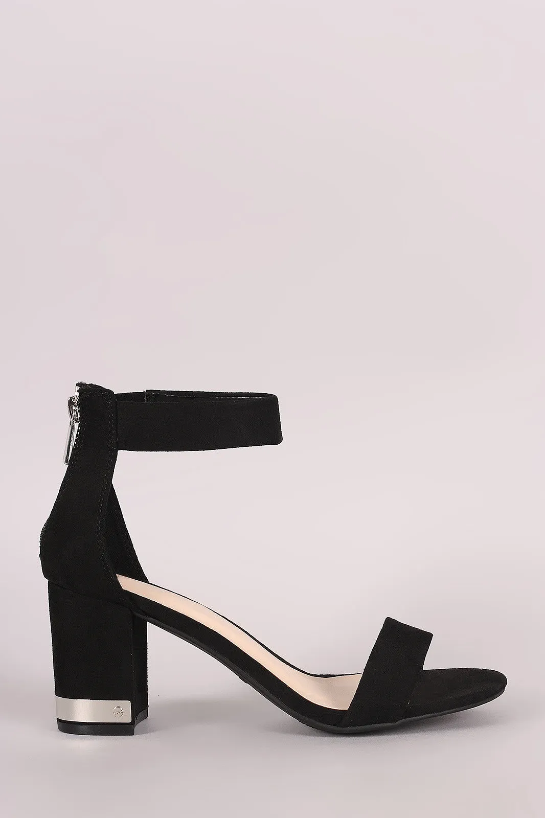 Bamboo Suede Open Toe Ankle Strap Chunky Heel