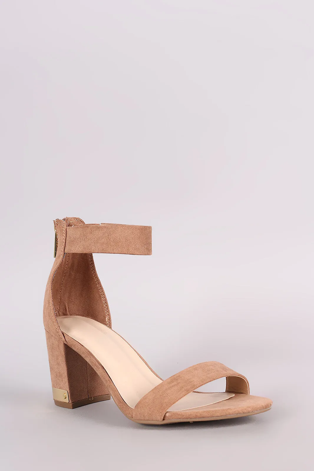 Bamboo Suede Open Toe Ankle Strap Chunky Heel