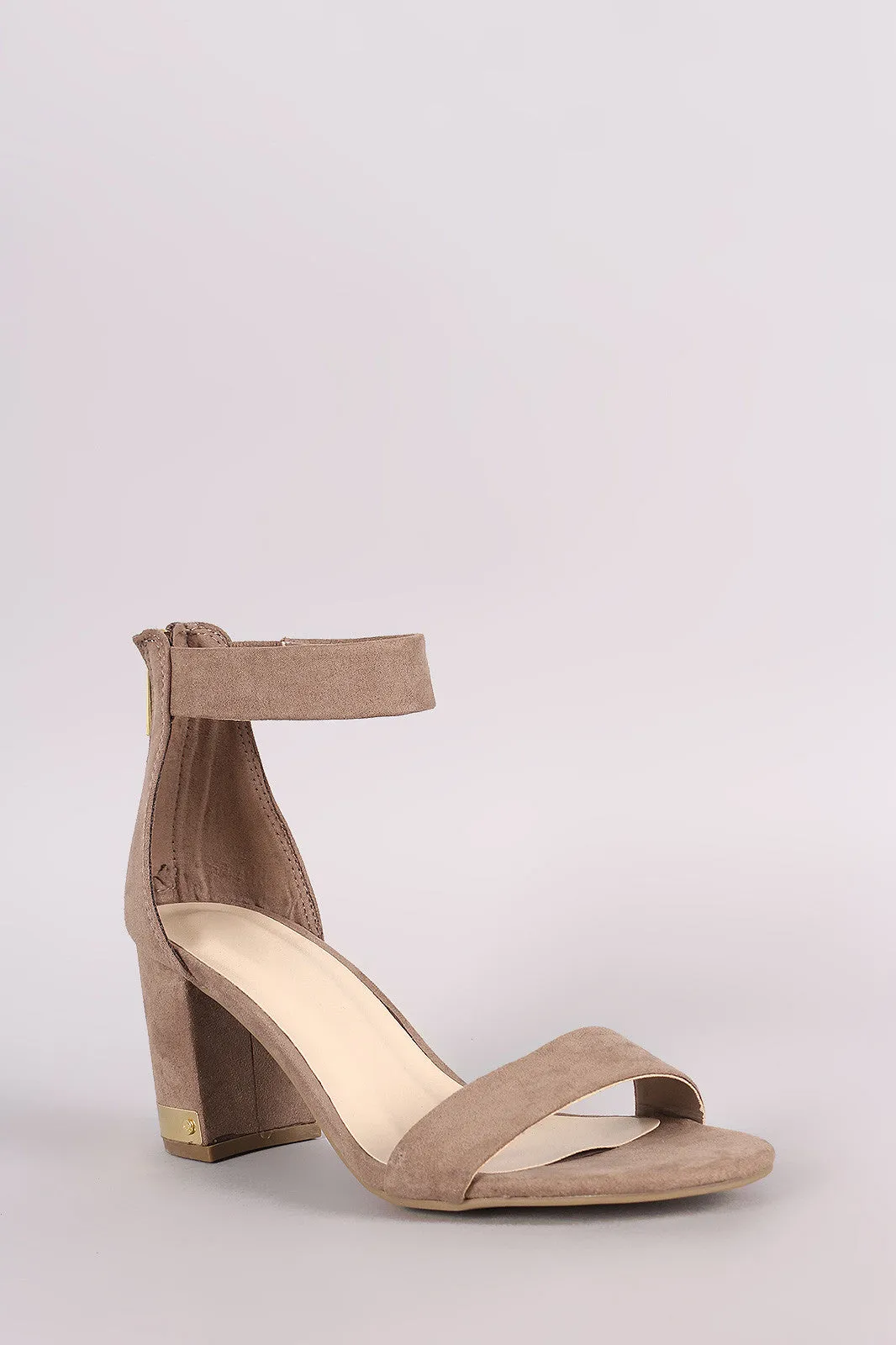 Bamboo Suede Open Toe Ankle Strap Chunky Heel