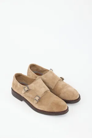 Beige Suede Monk Strap Derby