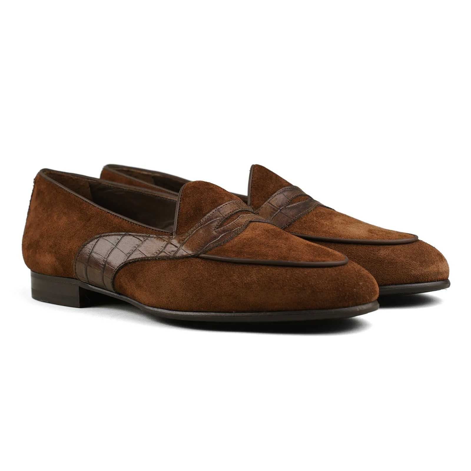 Belgian Penny Loafer - Polo Suede w/ Faux Croc Strap