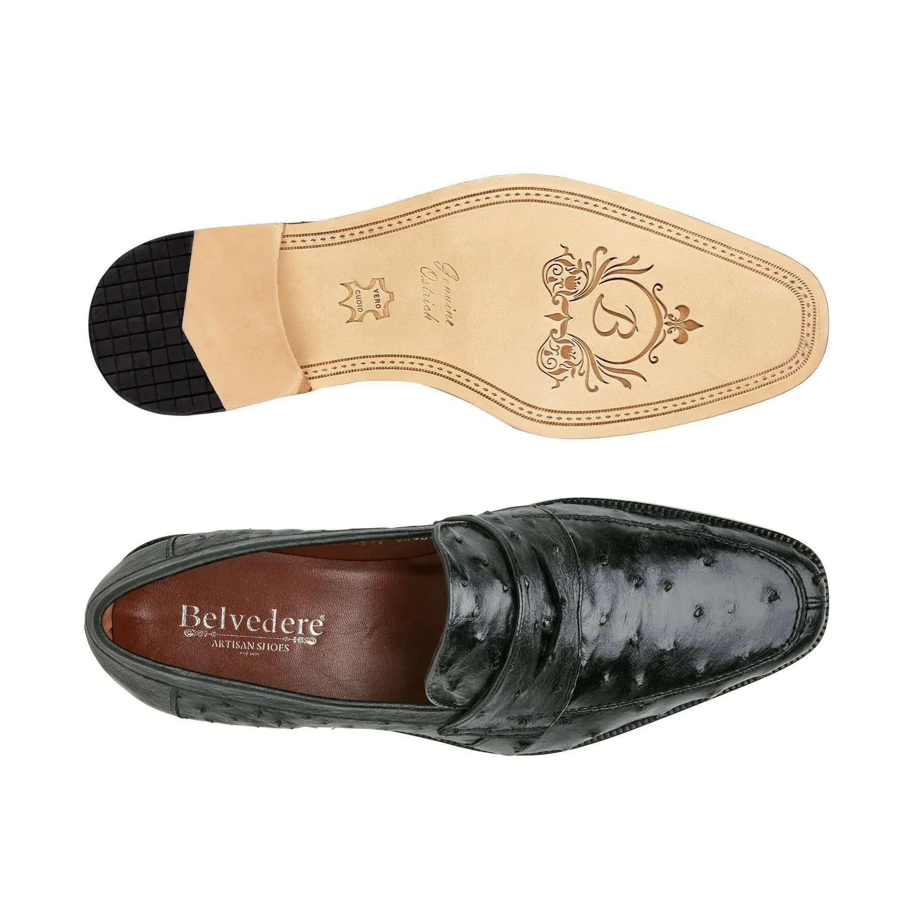 Belvedere Espada in Black Ostrich Quill Penny Loafers