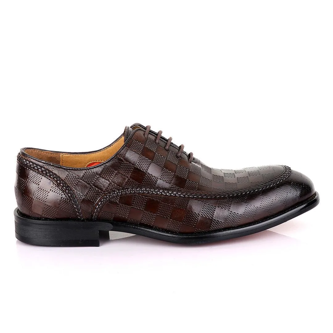 Berluti With Full Checkered Design Leather Derby shoes-Coffee