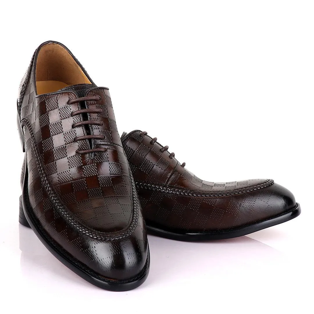 Berluti With Full Checkered Design Leather Derby shoes-Coffee