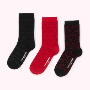 BLACK MULTI LUREX LIPS ANKLE SOCKS - 3 PAIRS