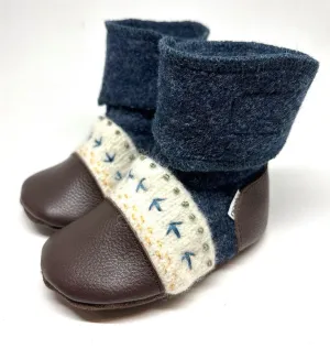 Blue Caribou Embroidered Felted Wool Booties