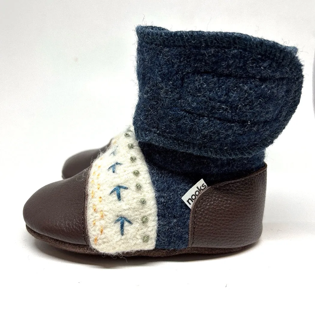 Blue Caribou Embroidered Felted Wool Booties