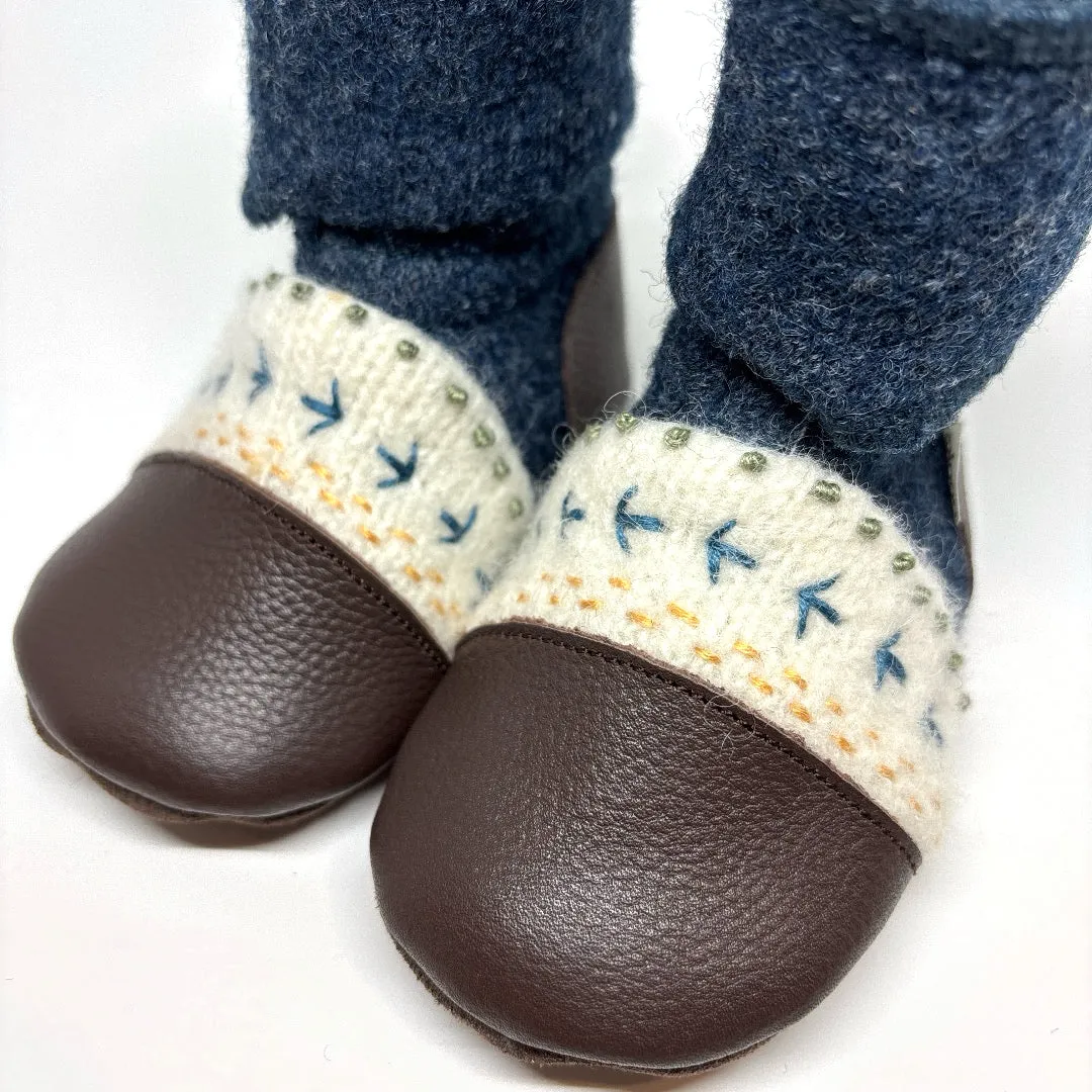 Blue Caribou Embroidered Felted Wool Booties