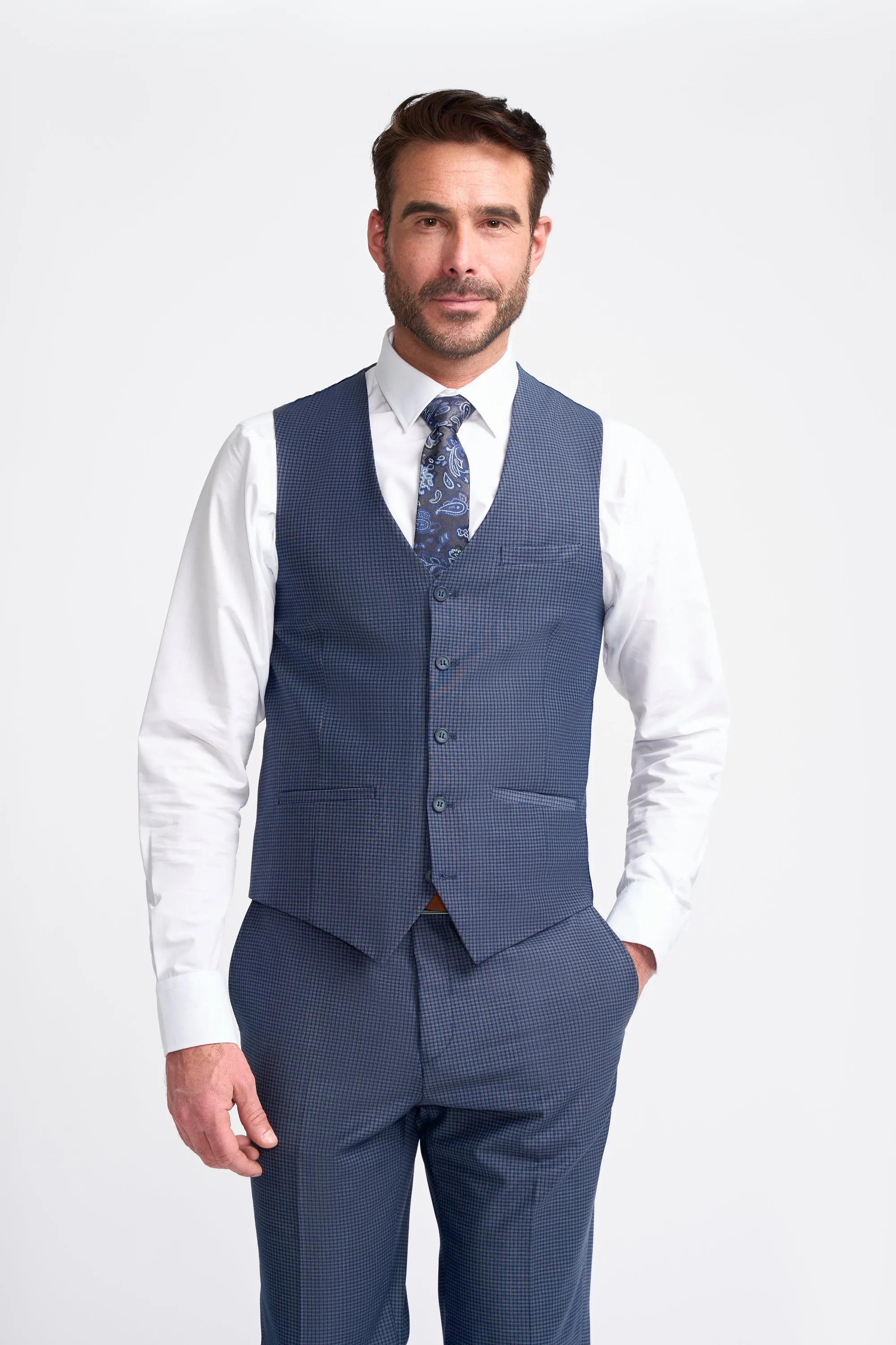 Bond Navy Check Three Piece Suit