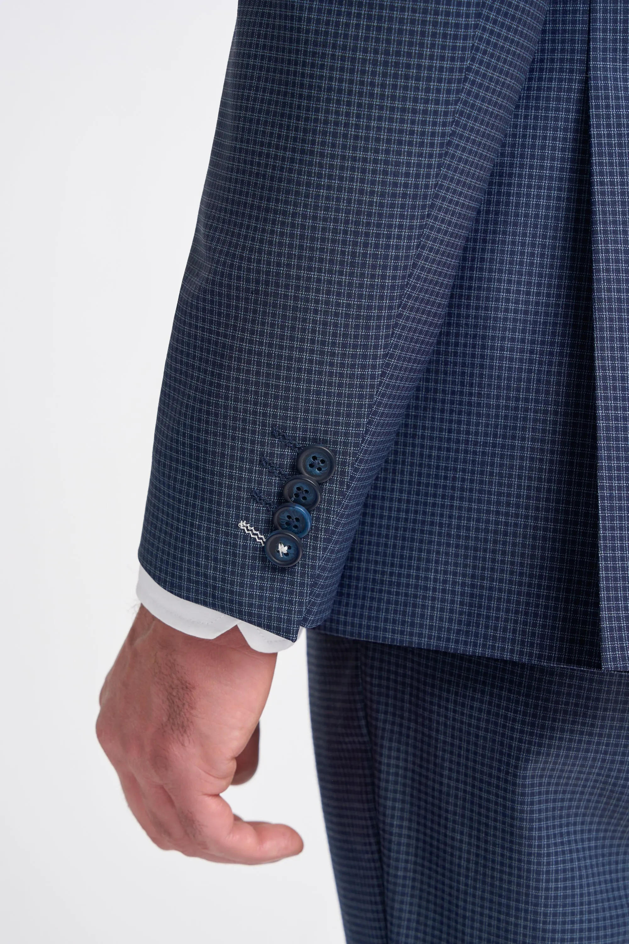 Bond Navy Check Three Piece Suit