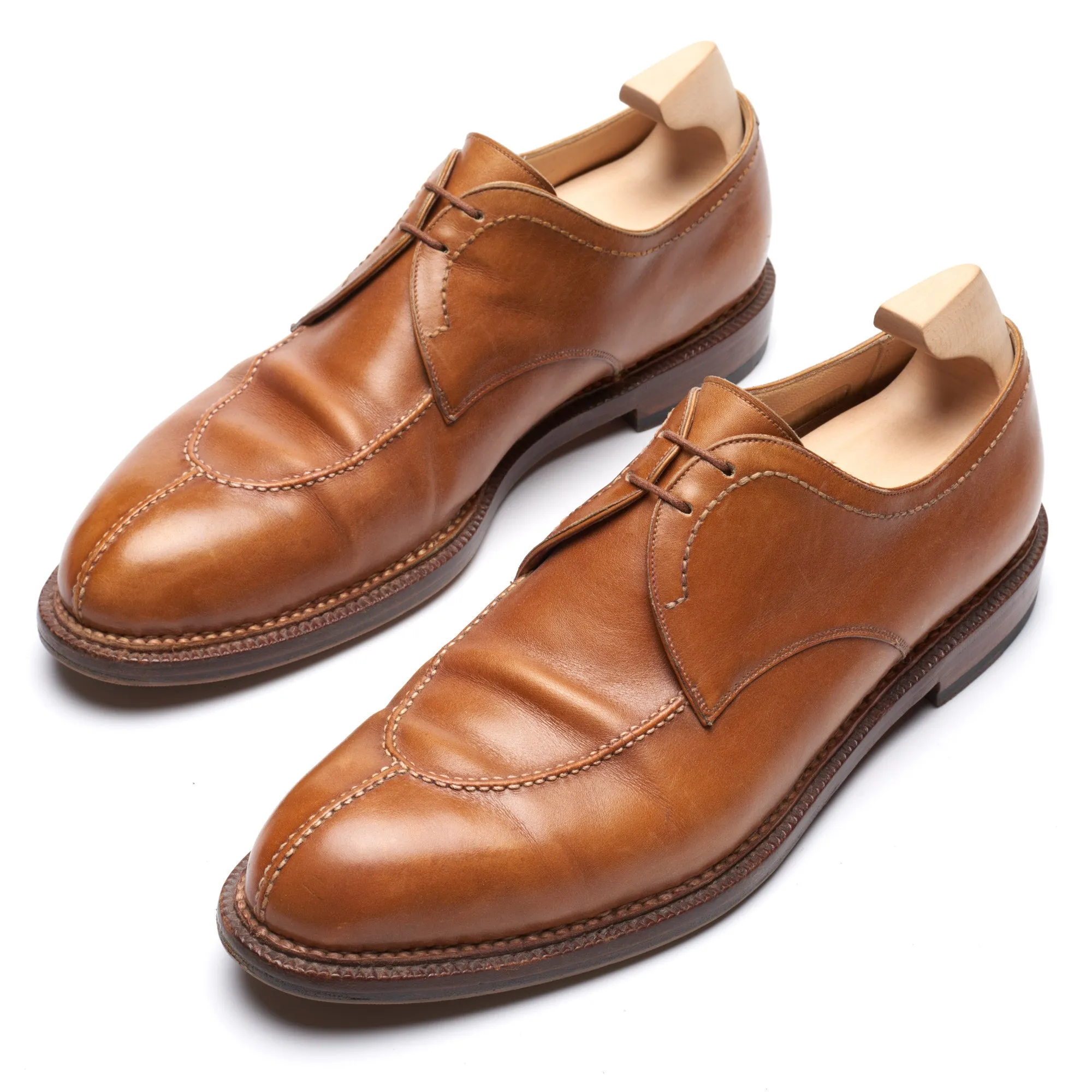 BRIONI by Silvano Lattanzi Handmade Cognac Norwegian 2 Eyelet Derby Shoes US 10