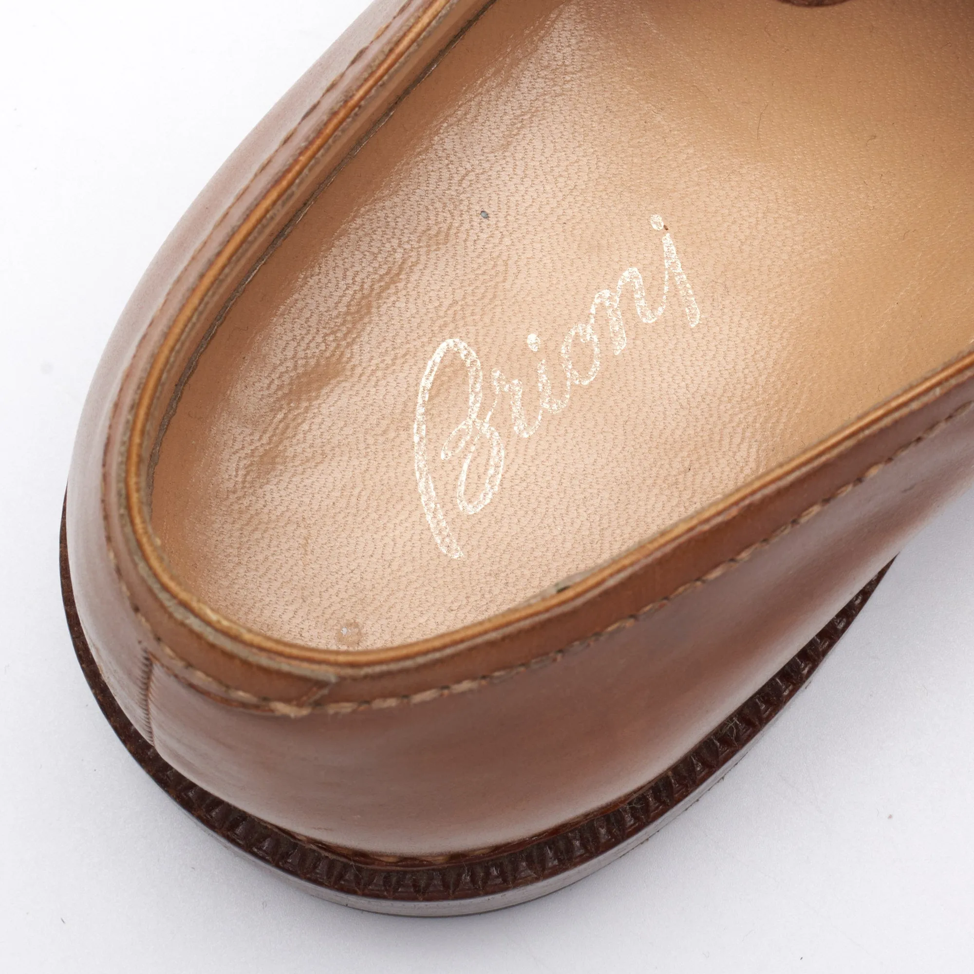 BRIONI by Silvano Lattanzi Handmade Cognac Norwegian 2 Eyelet Derby Shoes US 10