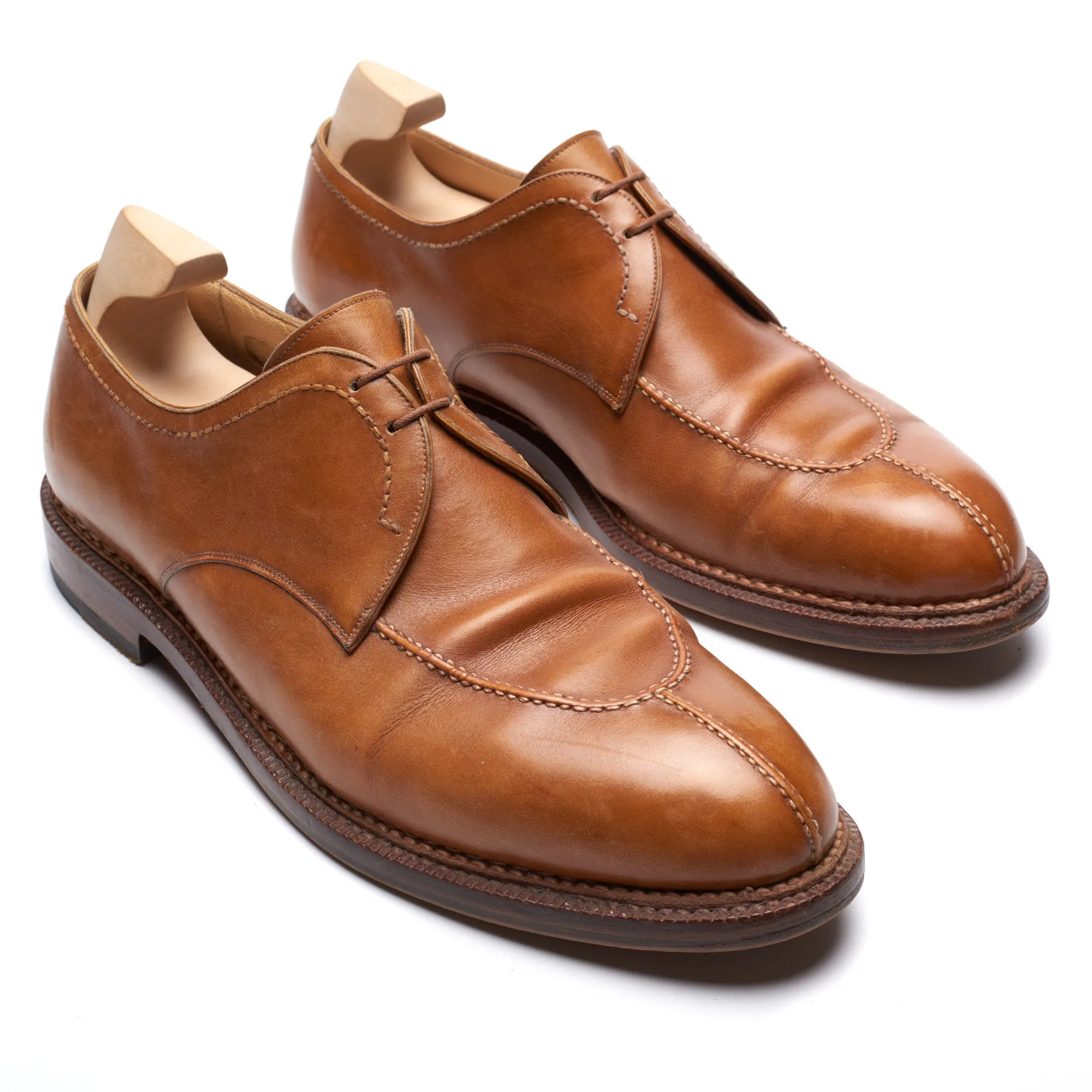 BRIONI by Silvano Lattanzi Handmade Cognac Norwegian 2 Eyelet Derby Shoes US 10