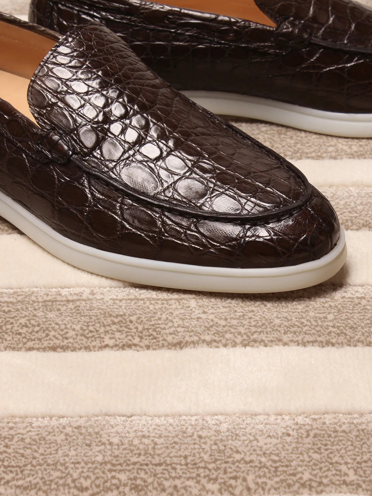 Brown Crocodile Yacht Loafers