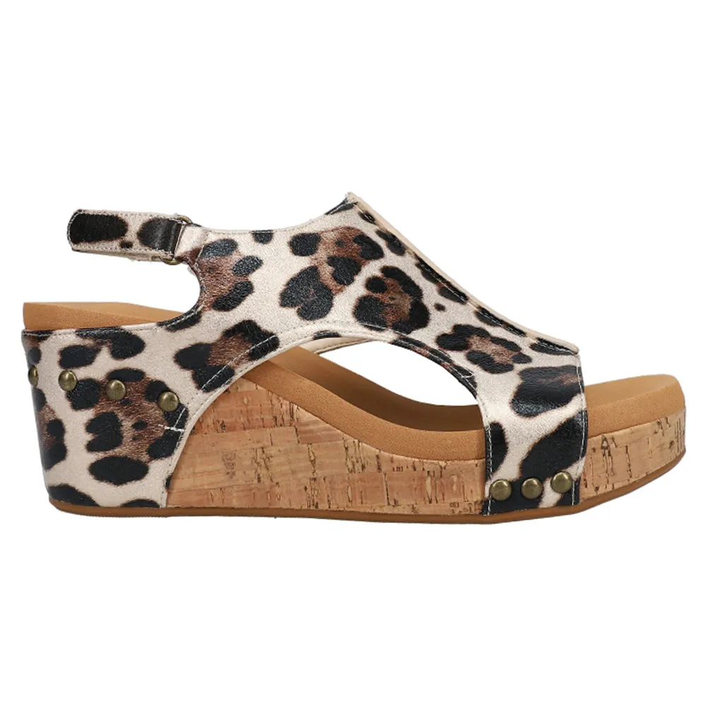 Carley Leopard Print Studded Wedge Sandals