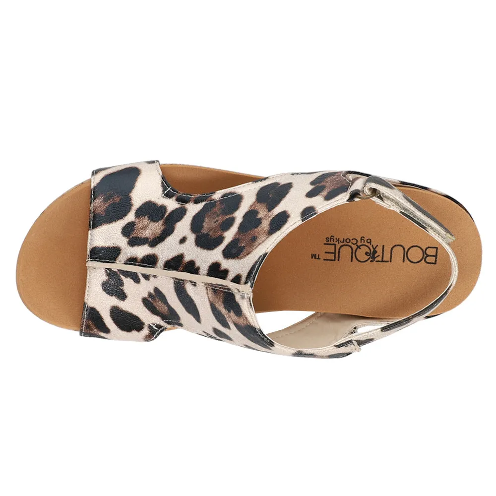 Carley Leopard Print Studded Wedge Sandals