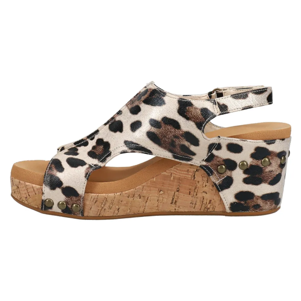 Carley Leopard Print Studded Wedge Sandals