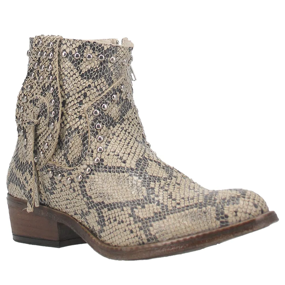 Clementine Snake Print Round Toe Studded Booties