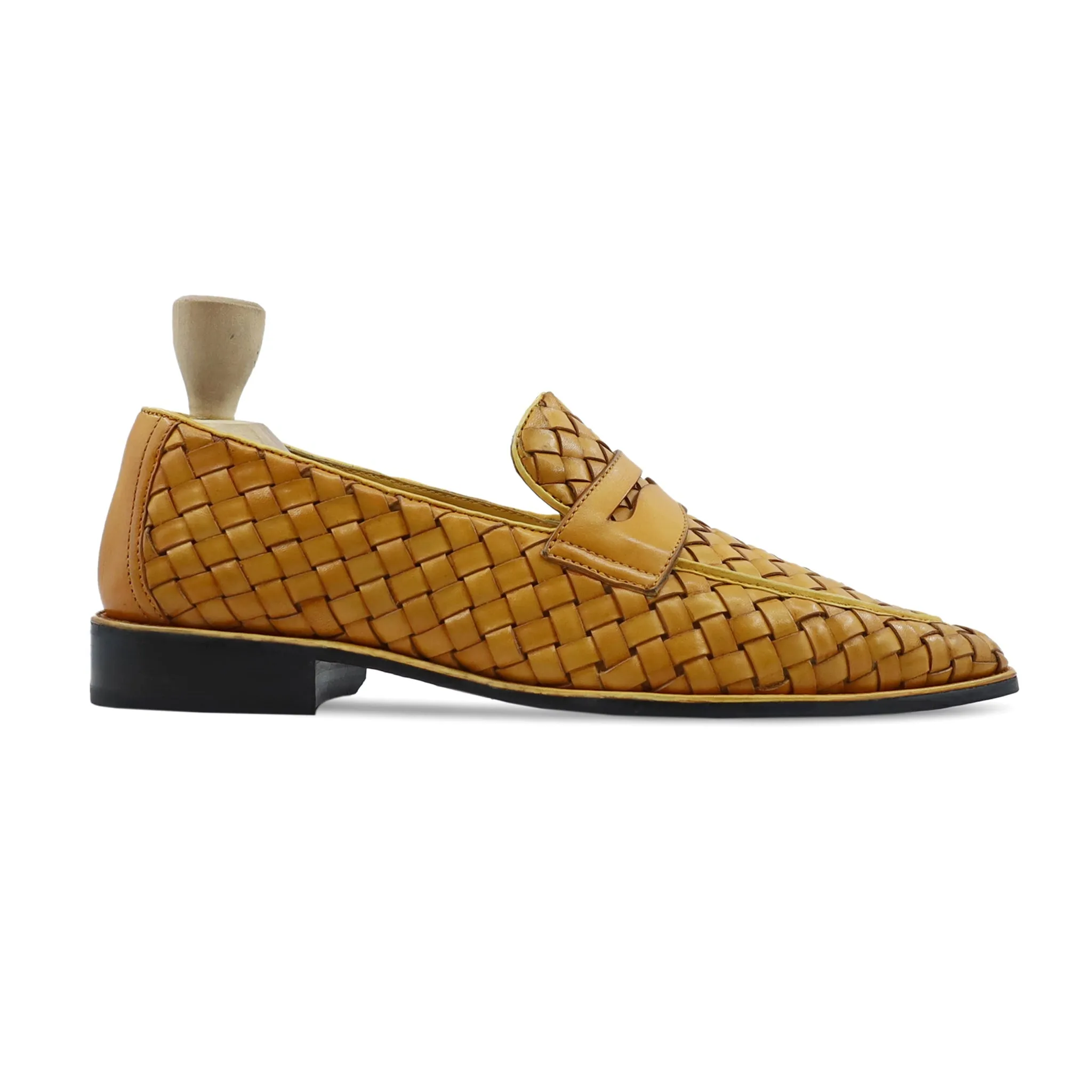 Coral - Men's Yellow Hand Woven Calf Leather Loafer