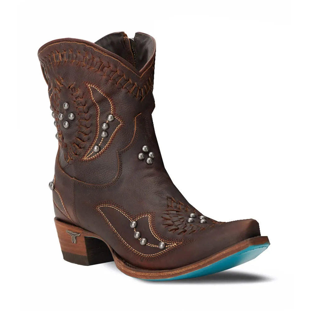 Cossette Studded Embroidered Snip Toe Zippered Cowboy Booties