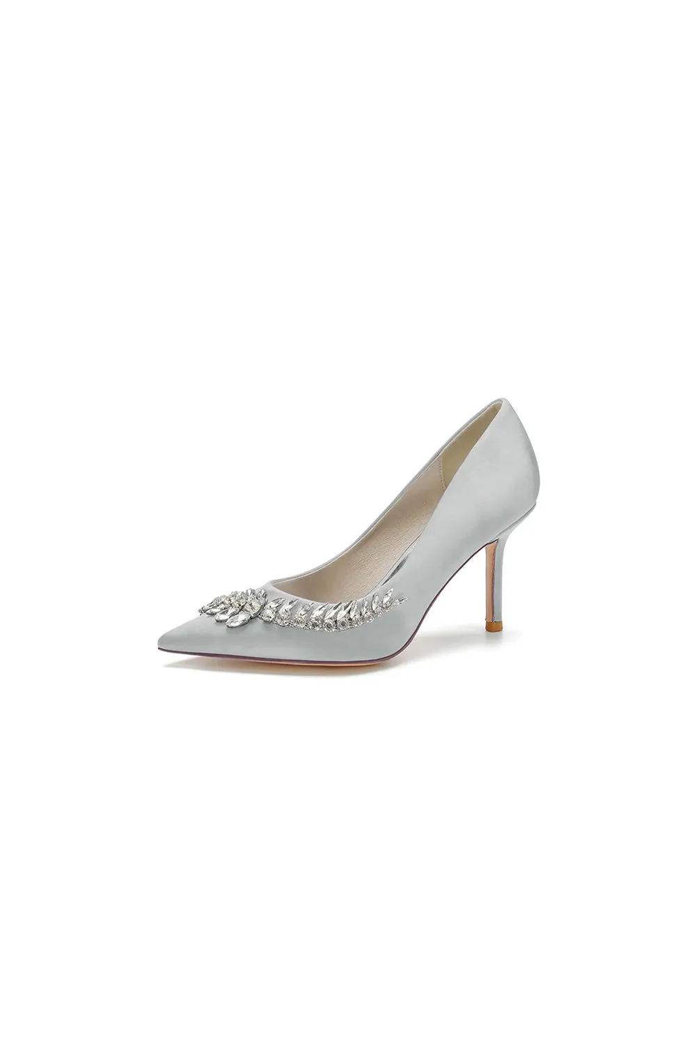 Crystal Side Pointed Toe Satin Pump