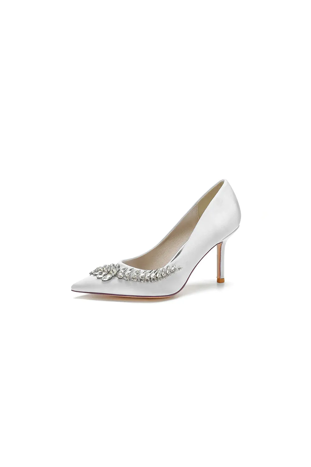 Crystal Side Pointed Toe Satin Pump